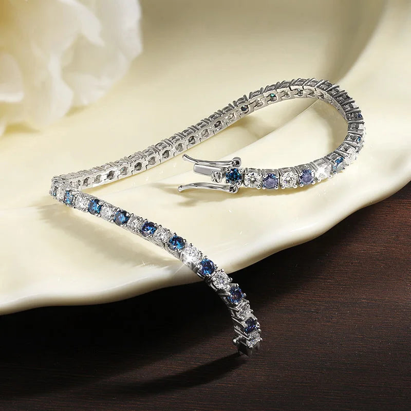 Blue Moissanite Tennis Bracelet | 18K White Gold Plated S925 Silver - Sensitive Stones