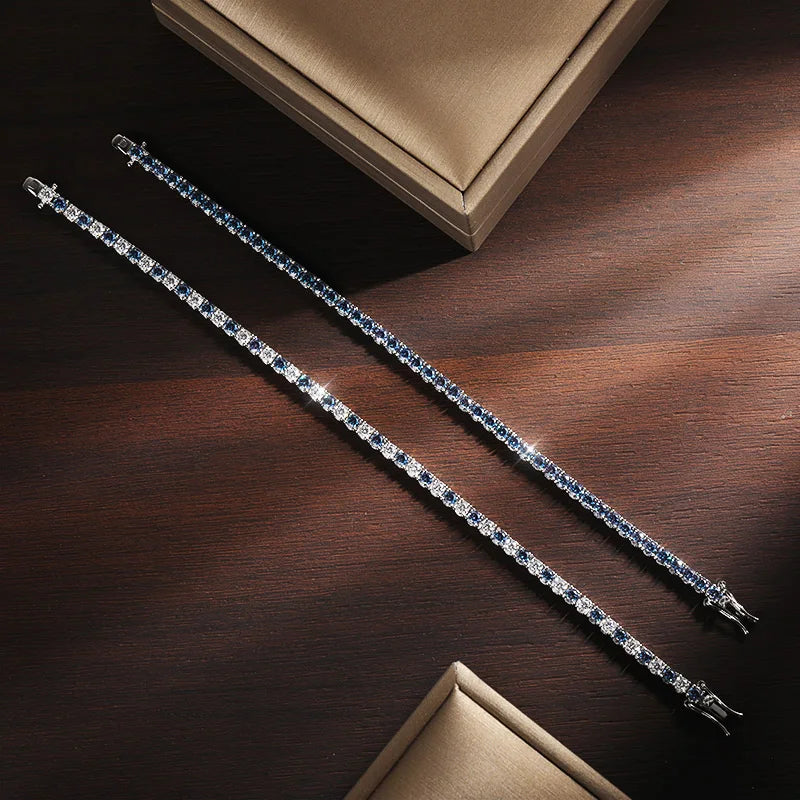 Blue Moissanite Tennis Bracelet | 18K White Gold Plated S925 Silver - Sensitive Stones