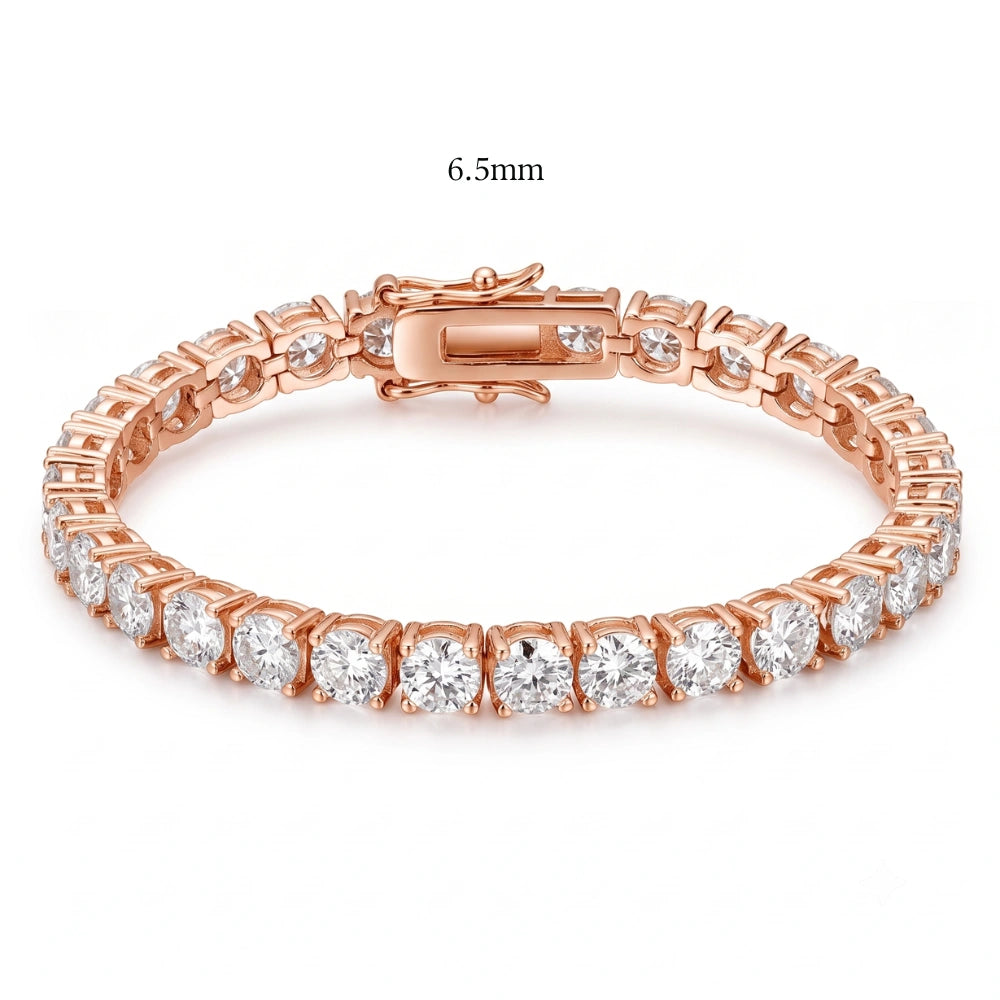 6.5mm bold moissanite tennis bracelet in 18K rose gold, claw set round D Color VVS1 stones - Sensitive Stones