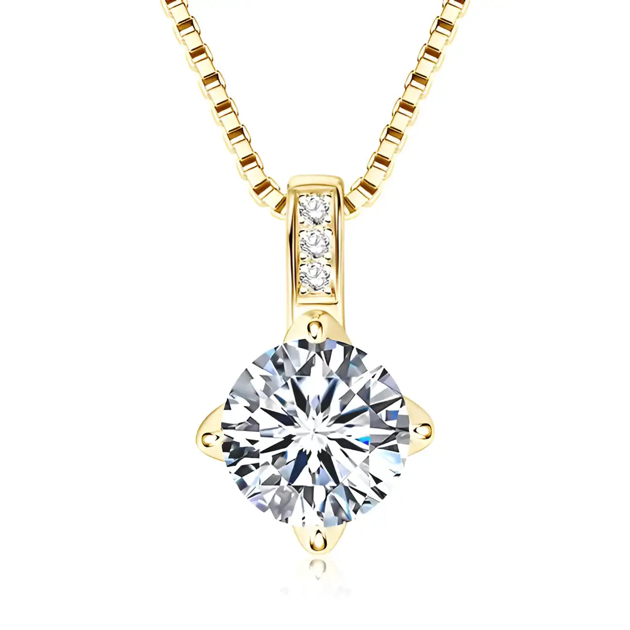 Celeste pavé moissanite solitaire necklace gold pendant close-up showing 4-prong setting and moissanite pavé bail - Sensitive Stones