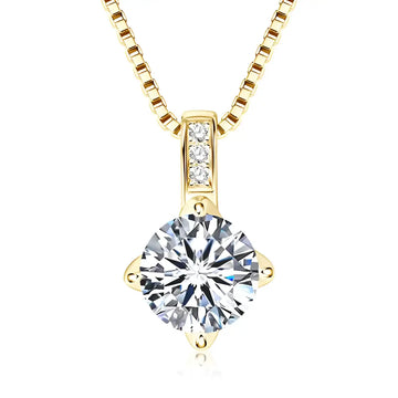 Celeste pavé moissanite solitaire necklace gold pendant close-up showing 4-prong setting and moissanite pavé bail - Sensitive Stones