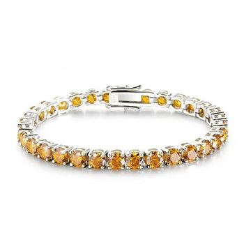 Front view of citrine yellow moissanite tennis bracelet, round brilliant stones in sterling silver setting – Sensitive Stones
