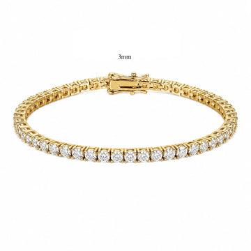 3mm classic moissanite tennis bracelet in 18K yellow gold with box clasp, claw set round D Color VVS1 stones - Sensitive Stones
