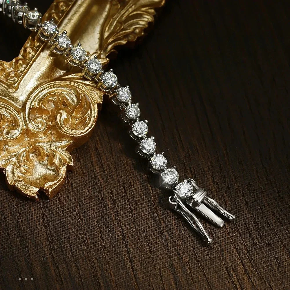 Detailed view of box clasp on moissanite tennis bracelet with 3mm stones in 3-prong setting - Sensitive Stones