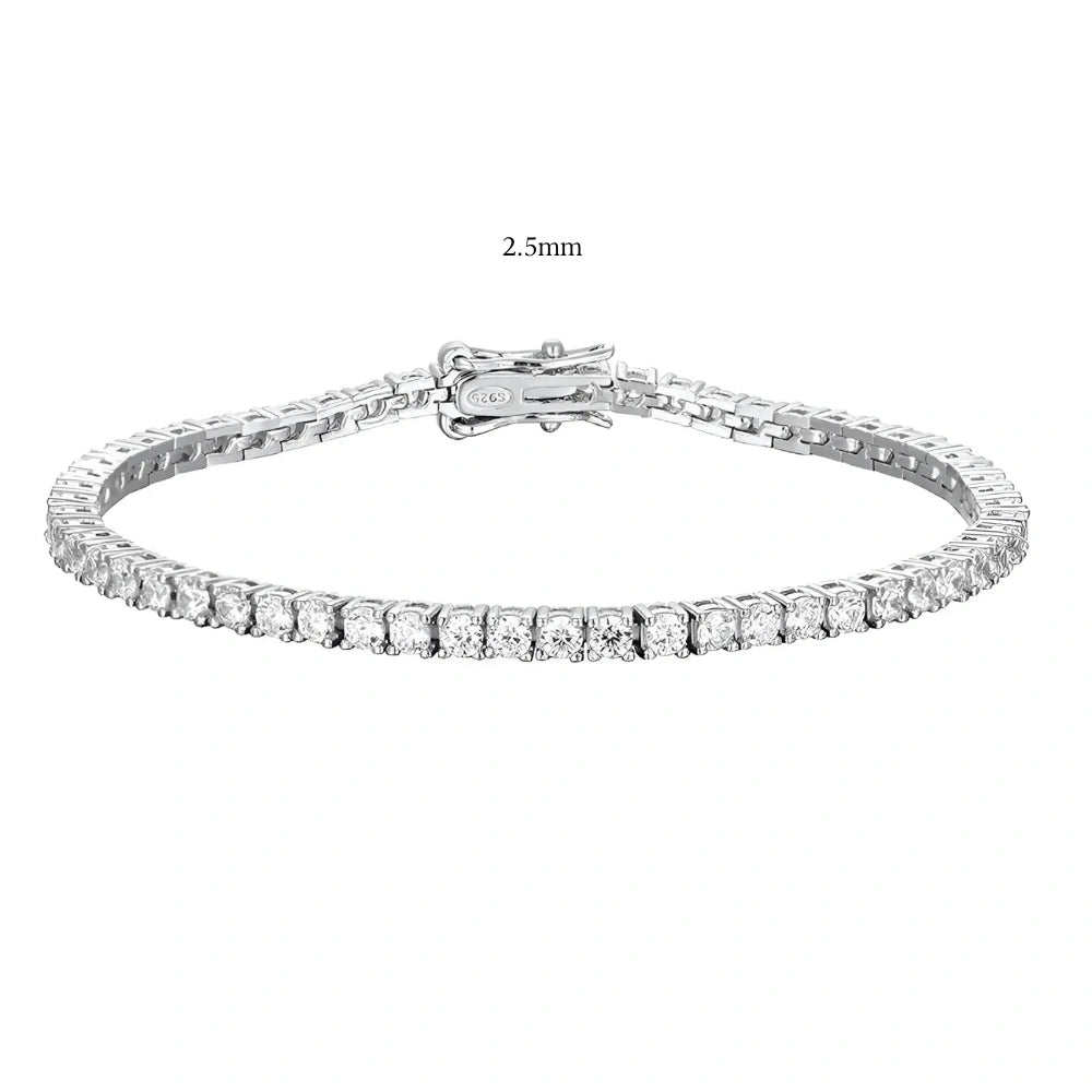 2.5mm dainty moissanite tennis bracelet in 18K white gold with 925 stamped box clasp - Sensitive Stones
