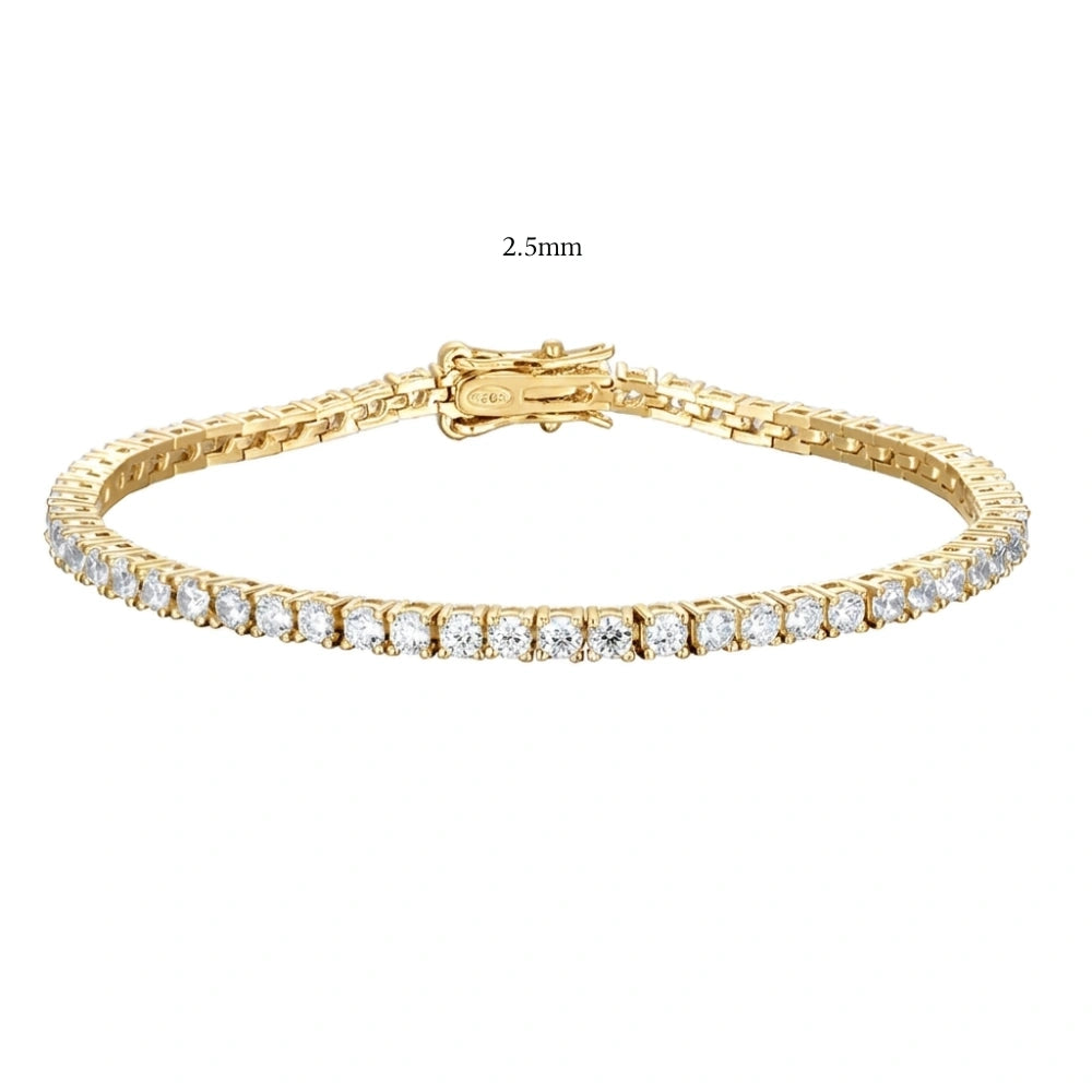 2.5mm dainty moissanite tennis bracelet in 18K yellow gold, claw set round stones - Sensitive Stones