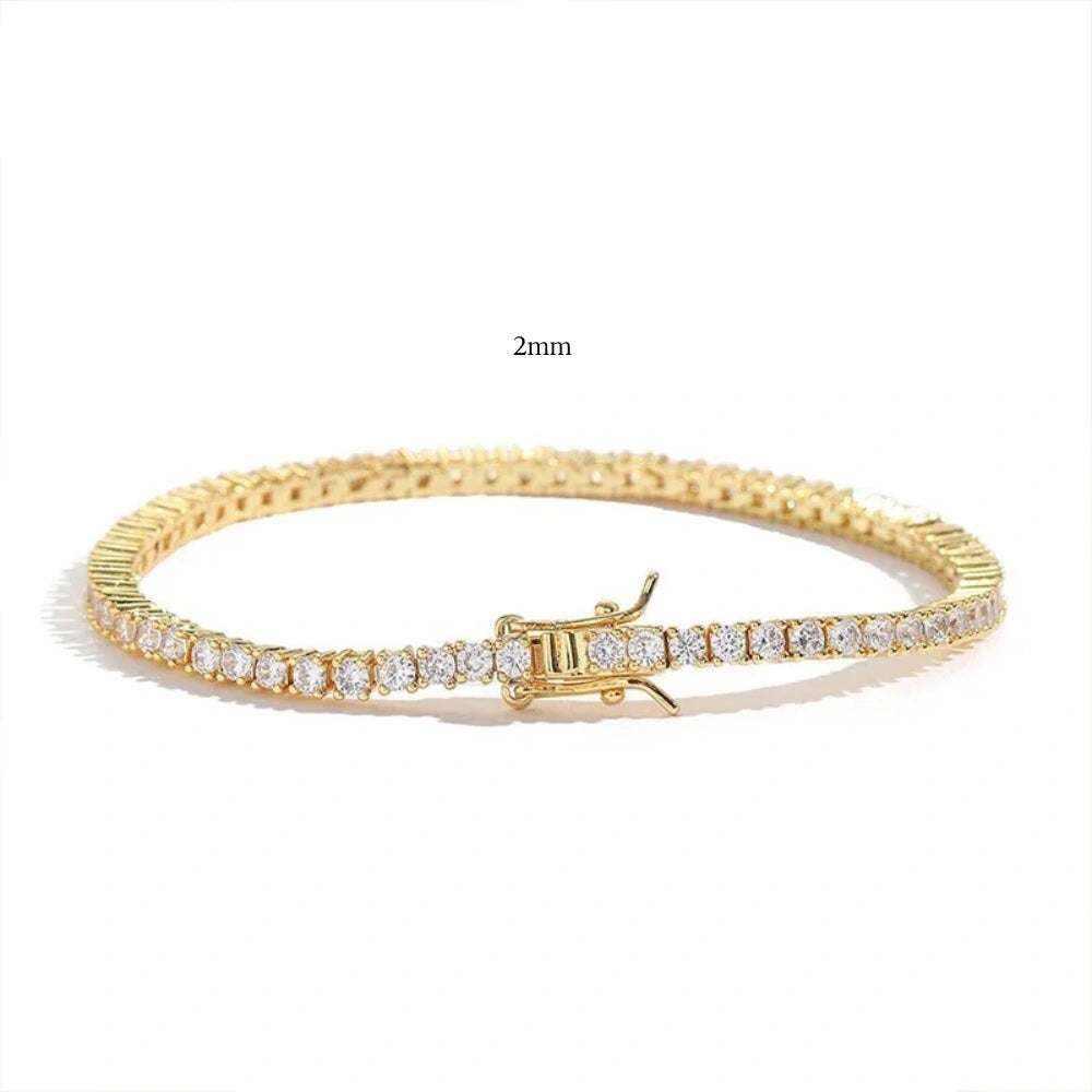 Dainty moissanite tennis bracelet in 18K yellow gold with 2mm stones and box clasp - Sensitive Stones