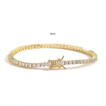 Dainty moissanite tennis bracelet in 18K yellow gold with 2mm stones and box clasp - Sensitive Stones