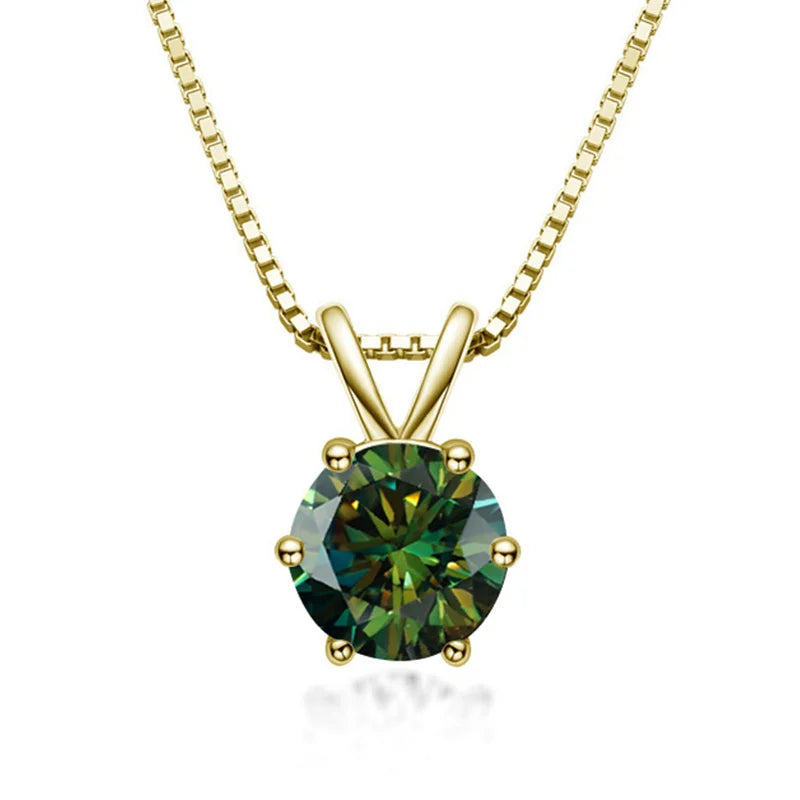 Dark green moissanite solitaire pendant necklace 925 sterling silver 18K yellow gold plated 6 prong - Sensitive Stones