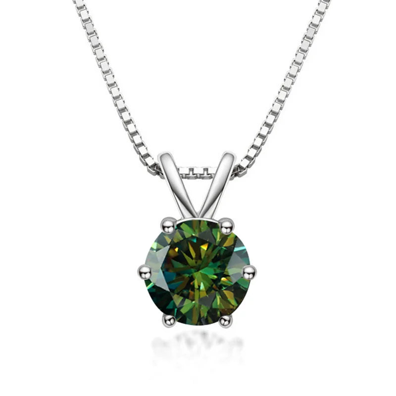 Dark green moissanite solitaire pendant necklace 925 sterling silver 18K white gold plated 6 prong - Sensitive Stones