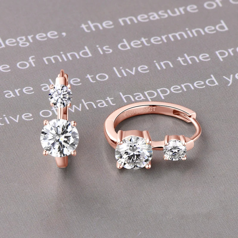 2.6ct double stone moissanite huggie hoop earrings rose gold plated 925 silver - Sensitive Stones