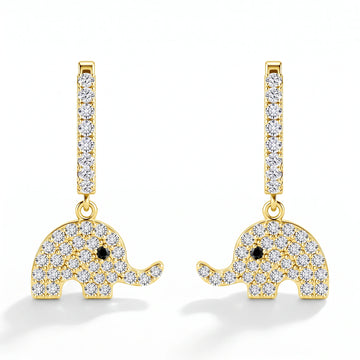 Elephant dangle moissanite earrings in 14K gold filled, a pavé elephant charm hanging from a pavé bar - Sensitive Stones
