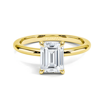 Emerald cut moissanite engagement ring in 14K gold filled front view - Sensitive Stones