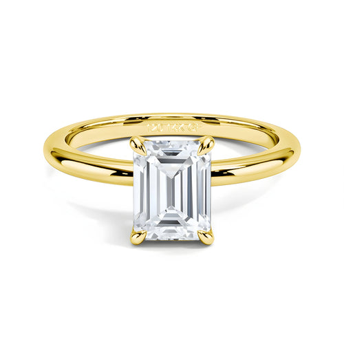 Emerald cut moissanite engagement ring in 14K gold filled front view - Sensitive Stones