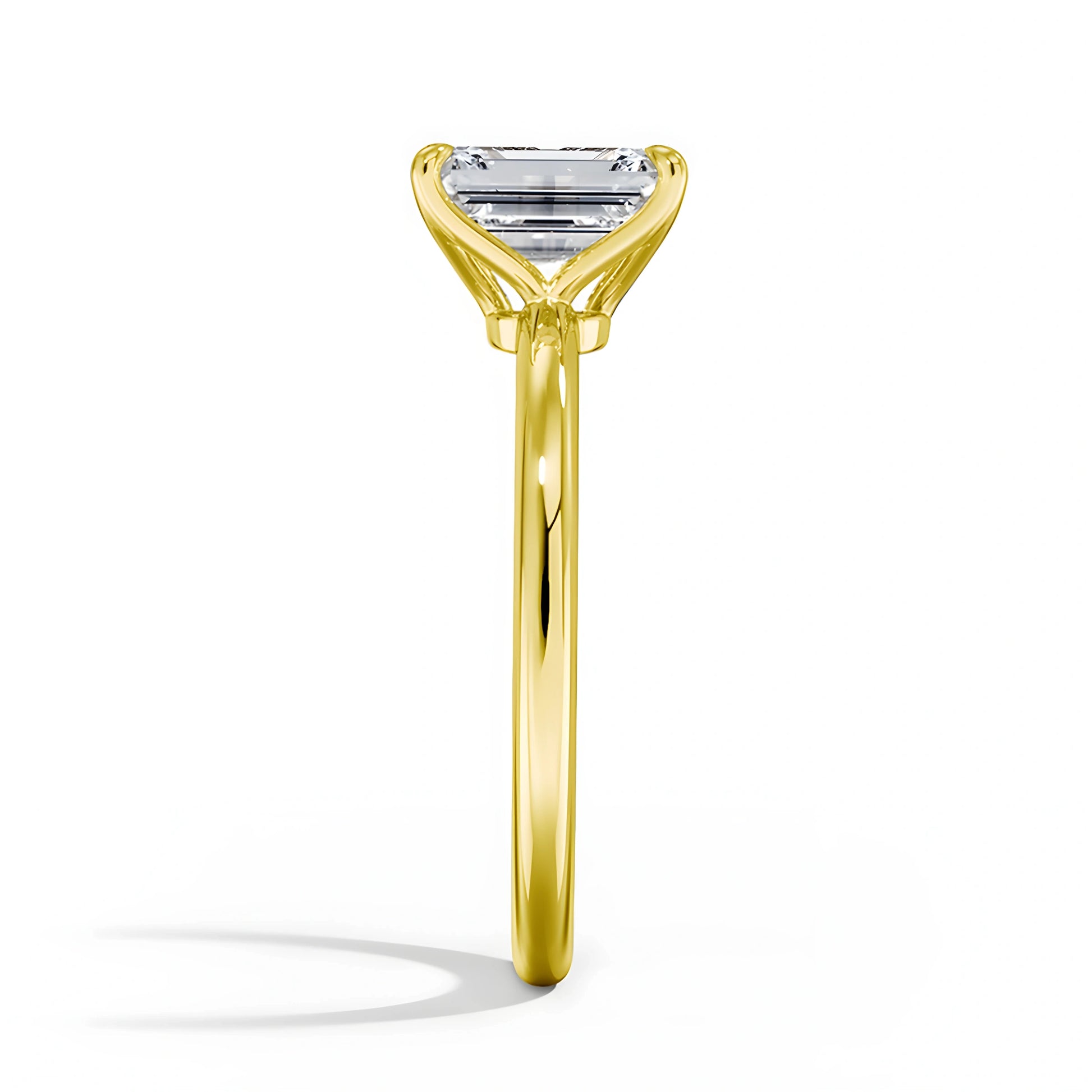 Emerald cut moissanite engagement ring 14K gold filled side profile view - Sensitive Stones