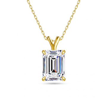 Emerald cut moissanite solitaire necklace in 14K gold filled on a fine cable chain - Sensitive Stones