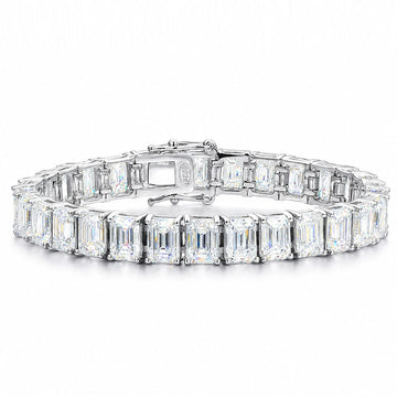 Emerald cut moissanite tennis bracelet, east-west set step-cut D VVS1 stones in 18K white gold plated 925 sterling silver with box clasp - Sensitive Stones