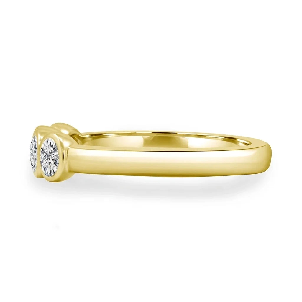 Five stone bezel moissanite ring in 14K gold filled, side profile of the smooth band - Sensitive Stones