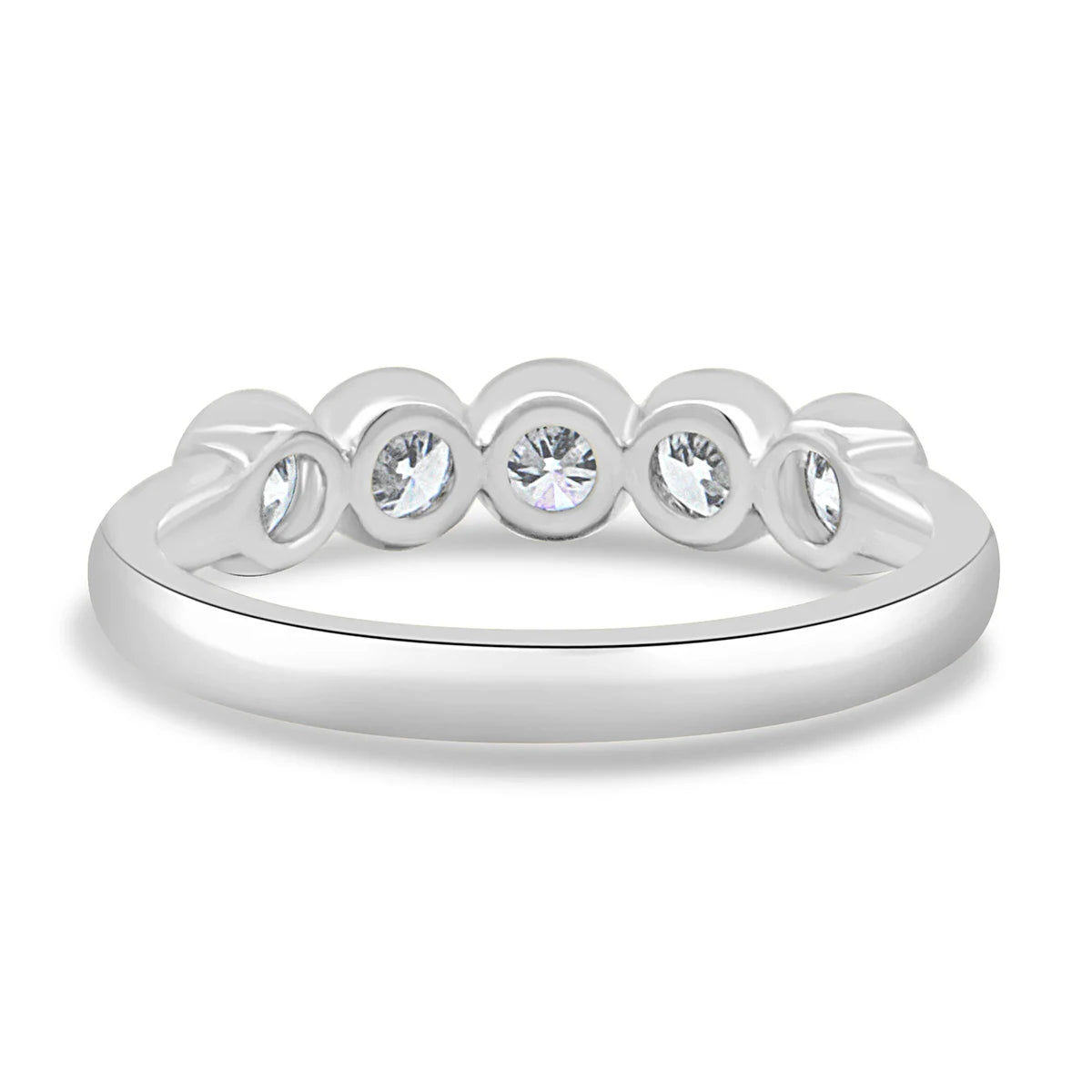 Back view of the five stone bezel moissanite ring in white gold - Sensitive Stones
