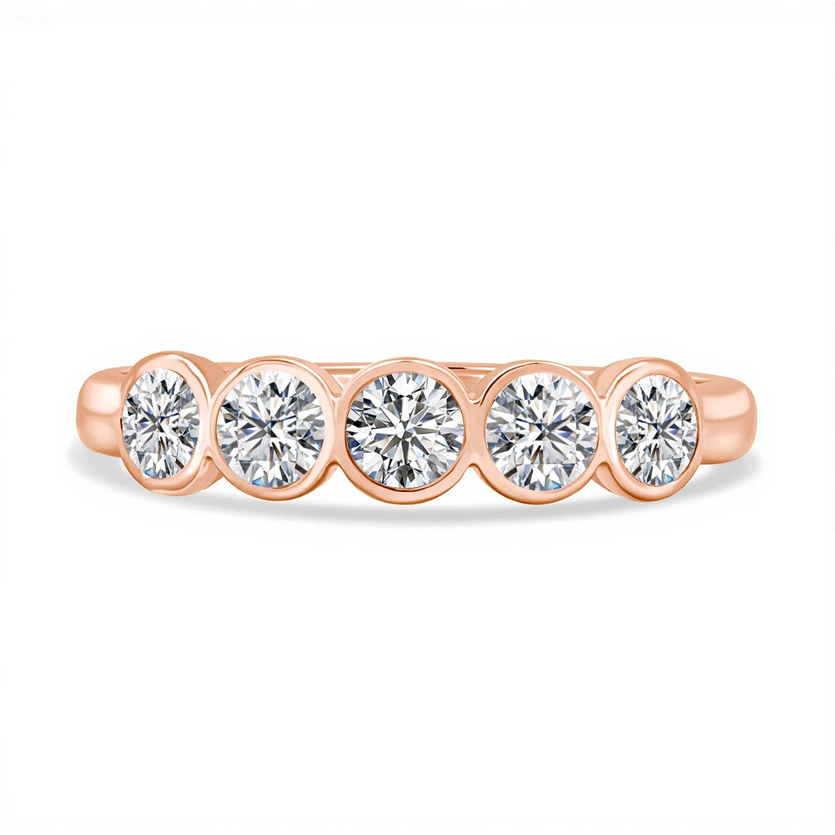 Five stone bezel moissanite ring in rose gold plated 925 sterling silver - Sensitive Stones
