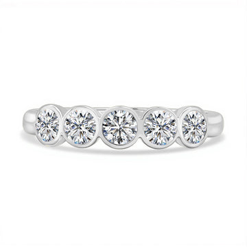 Five stone bezel moissanite ring in 925 sterling silver white gold with 3.5mm round stones - Sensitive Stones