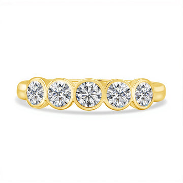 Five stone bezel moissanite ring in yellow gold plated 925 sterling silver - Sensitive Stones