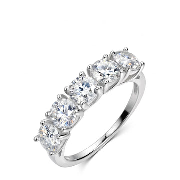 2.5ct five stone moissanite anniversary band in 925 sterling silver white gold with 5mm prong-set stones - Sensitive Stones