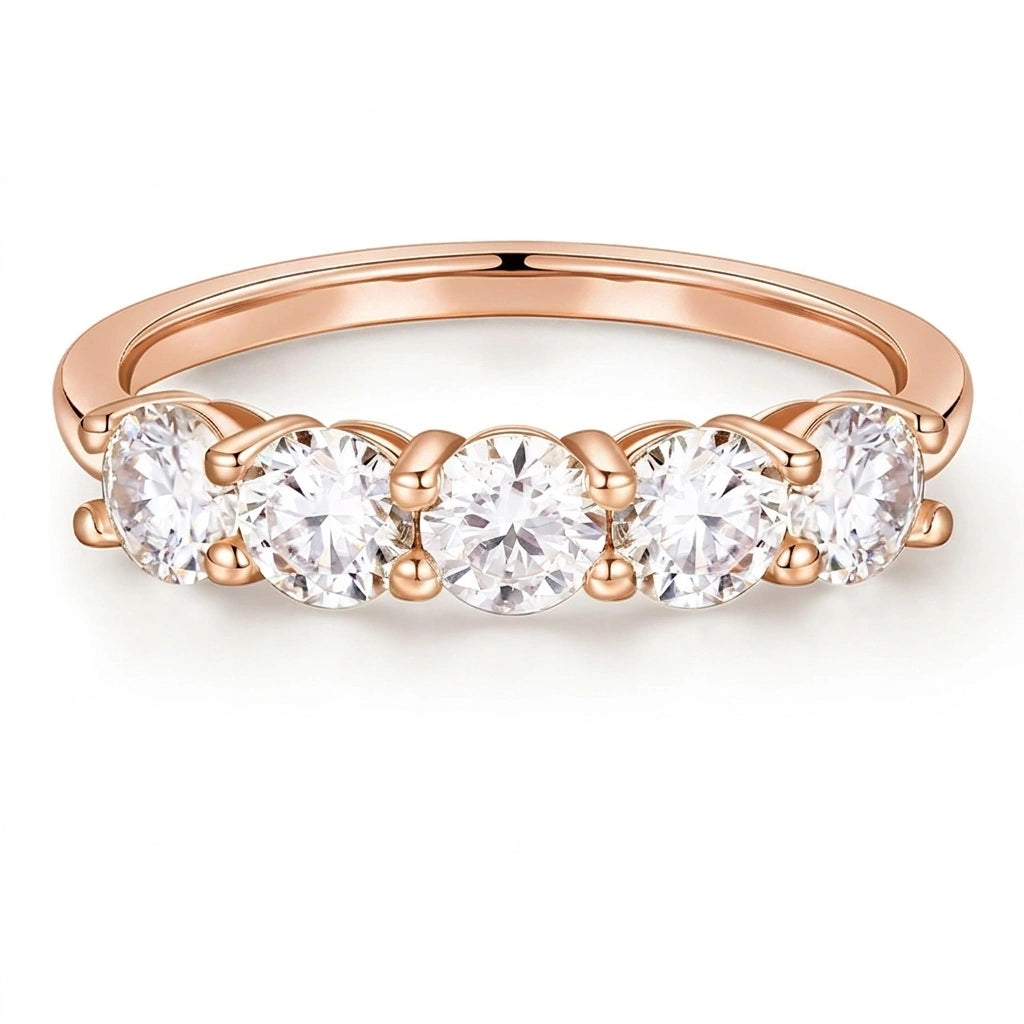 Five stone moissanite wedding band in rose gold plated 925 sterling silver - Sensitive Stones