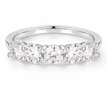1ct five stone moissanite wedding band in 925 sterling silver white gold with 3.5mm prong-set stones - Sensitive Stones