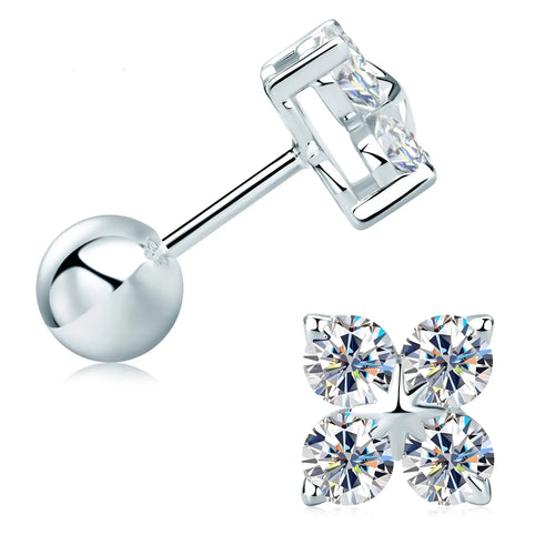 Four-leaf clover moissanite stud earrings in white gold 925 sterling silver post setting – Sensitive Stones