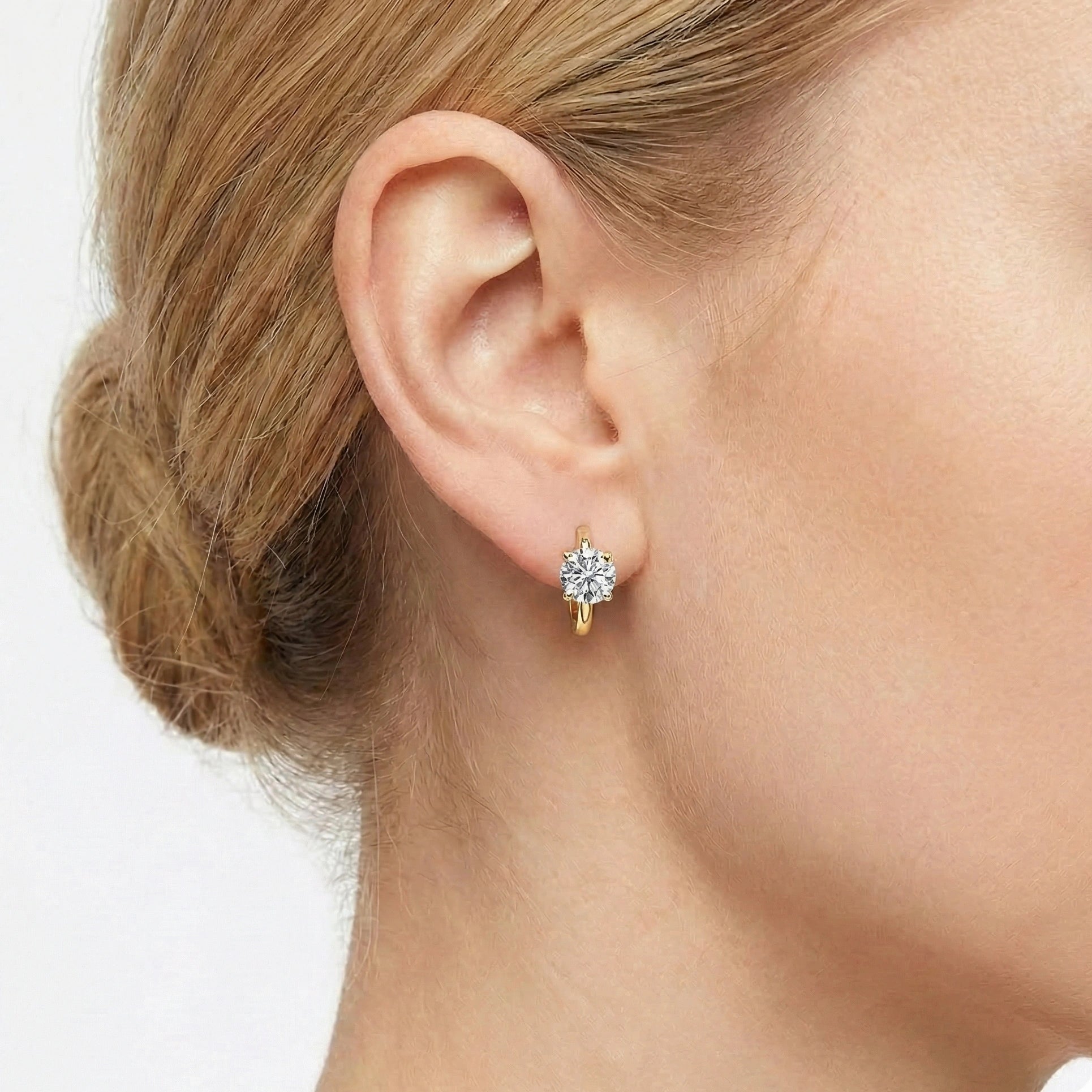 14K gold filled moissanite huggie hoop earrings 6.5mm on ear - 1ct elegant statement style - Sensitive Stones