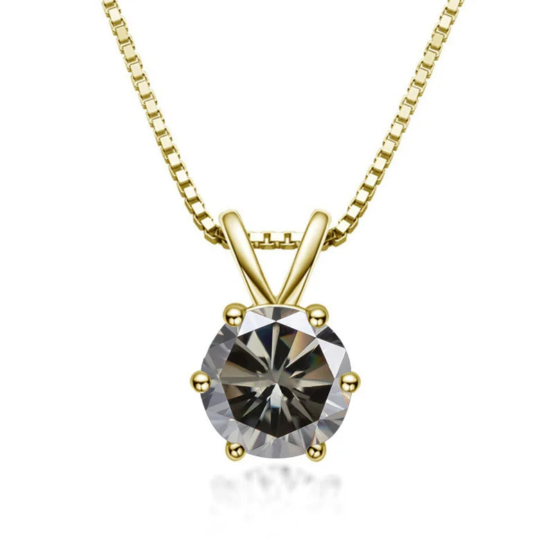 Gray moissanite solitaire pendant necklace 925 sterling silver 18K yellow gold plated 6 prong - Sensitive Stones