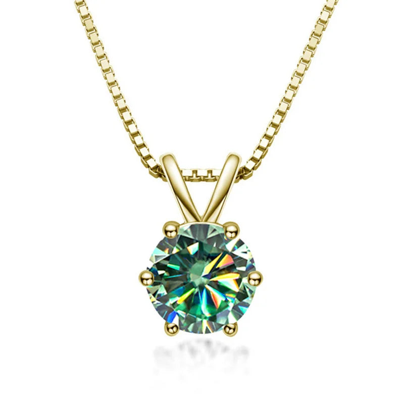 Green moissanite solitaire pendant necklace 925 sterling silver 18K yellow gold plated 6 prong - Sensitive Stones