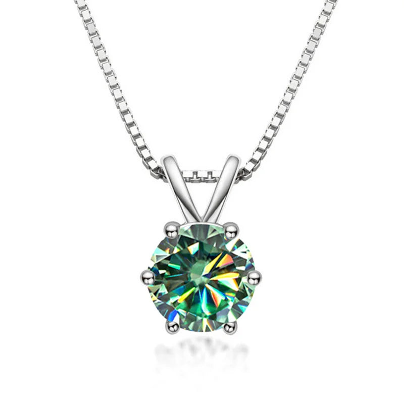 Green moissanite solitaire pendant necklace 925 sterling silver 18K white gold plated 6 prong - Sensitive Stones