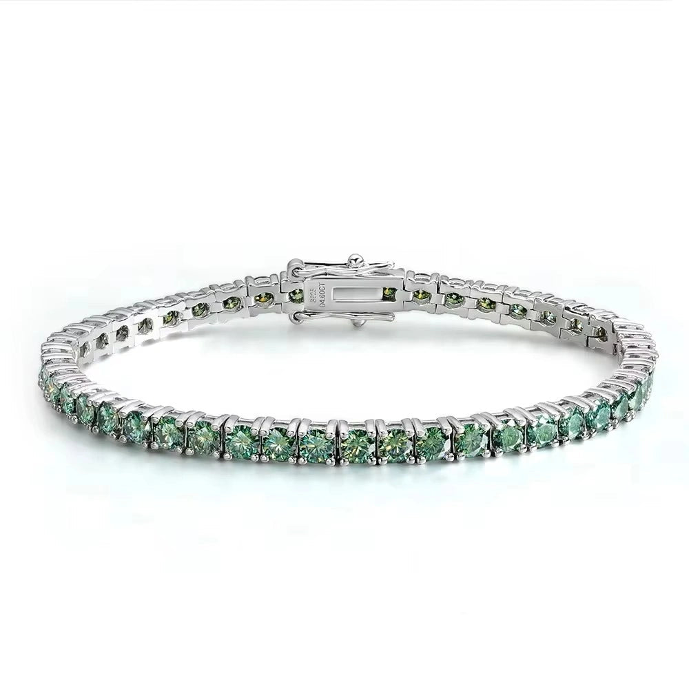 Studio image of green moissanite tennis bracelet on white background – Sensitive Stones