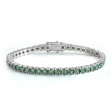 Studio image of green moissanite tennis bracelet on white background – Sensitive Stones