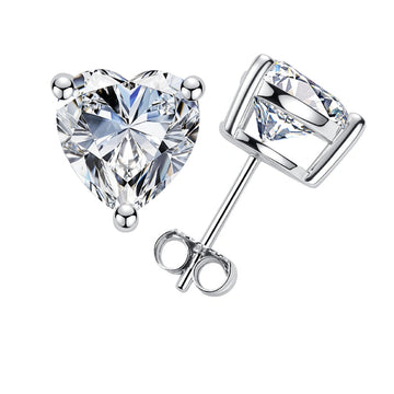 White gold heart cut moissanite stud earrings on a white background - Sensitive Stones