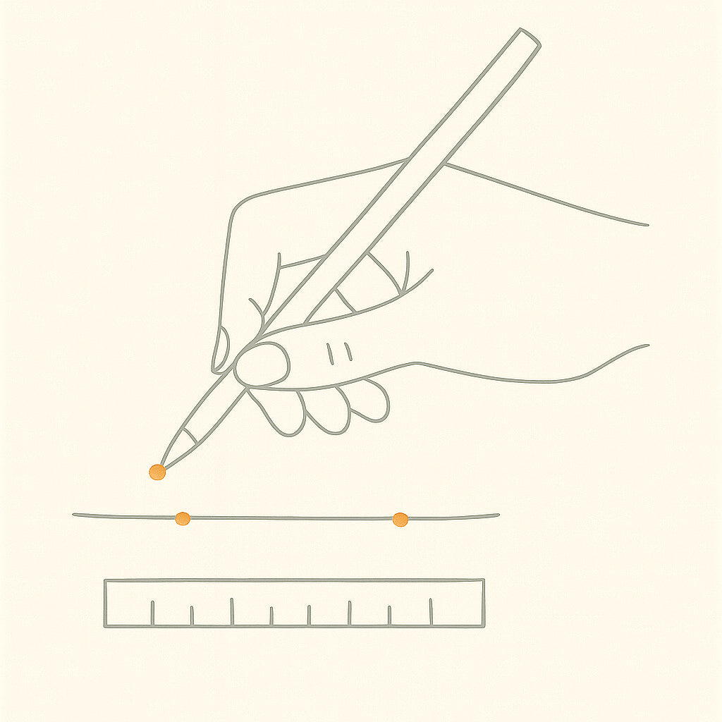 Minimalist line art of a single hand with a thin string wrapped around the ring finger to demonstrate how to measure ring size at home on a soft beige background.