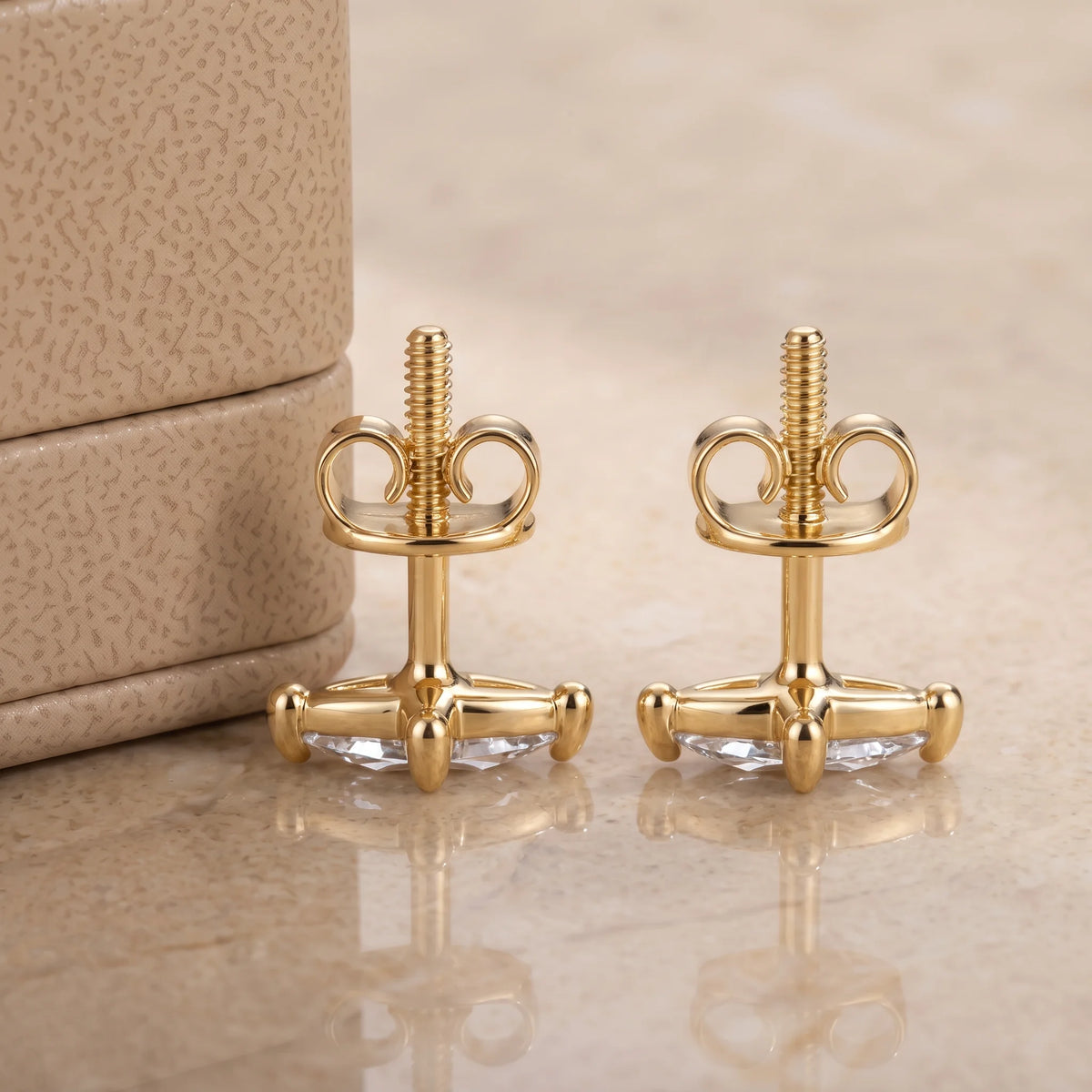 Screw back closure on the lotus marquise moissanite stud earrings in 14K gold filled, threaded post with a screw-on back - Sensitive Stones