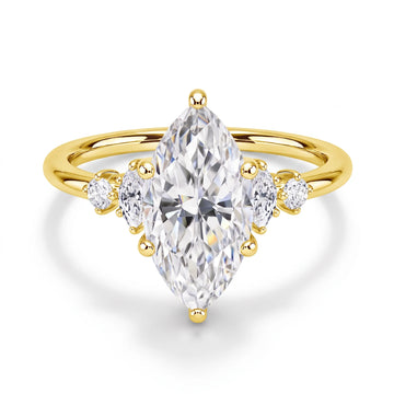 Marquise cut moissanite engagement ring in 14K gold filled with four moissanite side stones