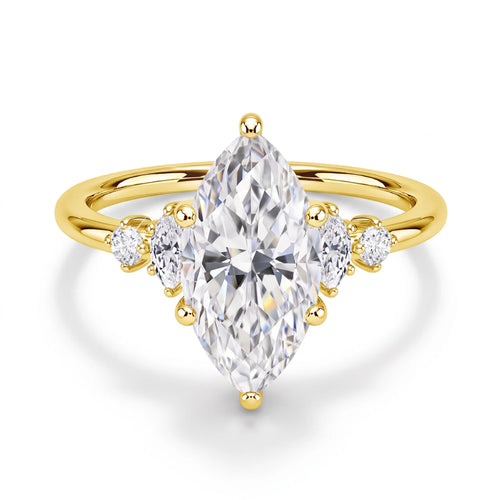 Marquise cut moissanite engagement ring in 14K gold filled with four moissanite side stones