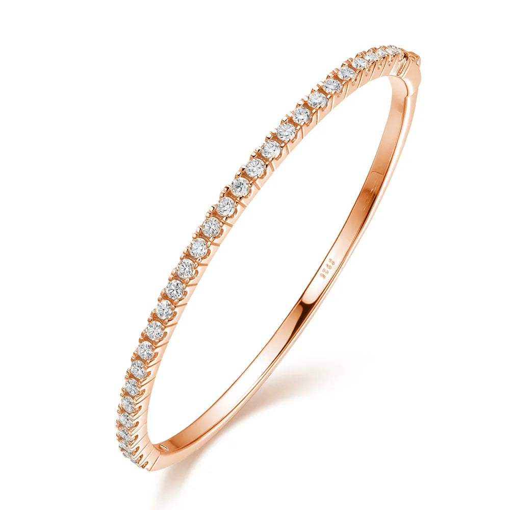 Rose gold moissanite bangle bracelet, 925 sterling silver base, round cut stones – Sensitive Stones