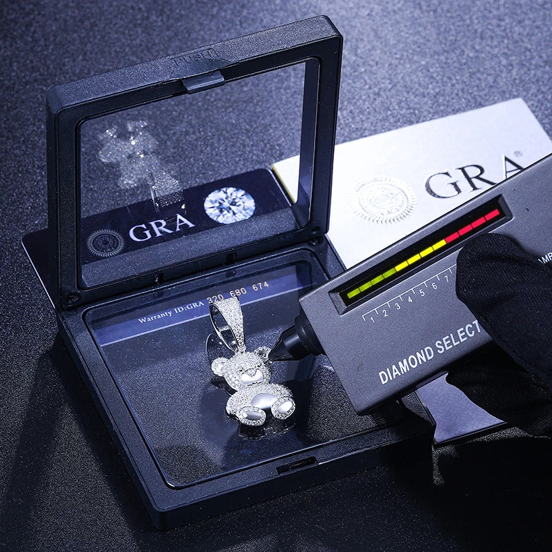 Moissanite Bear Pendant Necklace Passing Diamond Tester with GRA Certificate | Sensitive Stones