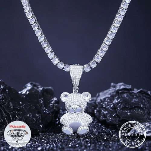Front View of Moissanite Bear Pendant Necklace | Sensitive Stones