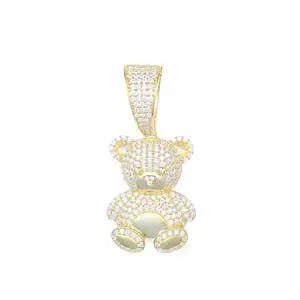 Gold Moissanite Bear Pendant Necklace in 925 Sterling Silver | Sensitive Stones