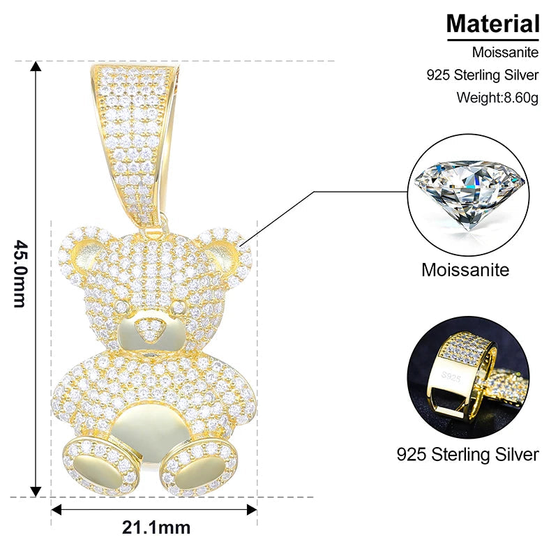 Moissanite Bear Pendant Size Chart and Material Details | Sensitive Stones