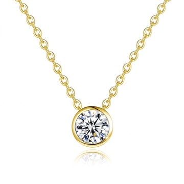 1ct moissanite bezel solitaire necklace in 14K gold filled, 6.5mm round stone on a fine O-chain - Sensitive Stones