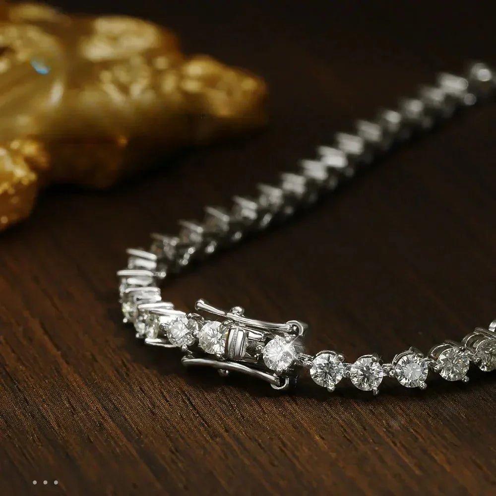 Side view of 3mm moissanite tennis bracelet clasp and stone alignment in sterling silver - Sensitive Stones