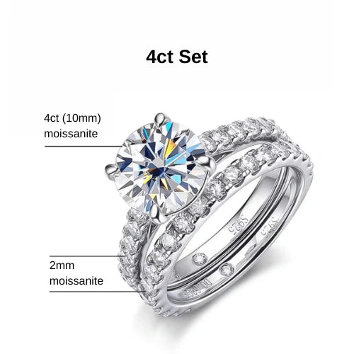 Moissanite bridal ring set 4ct 10mm center stone with 2mm moissanite accent stones dimensions - Sensitive Stones