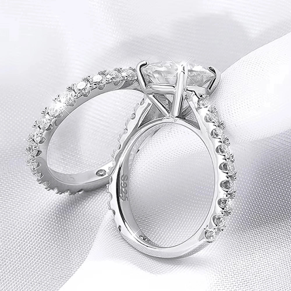Moissanite bridal ring set overhead view showing engagement ring and wedding band together - Sensitive Stones